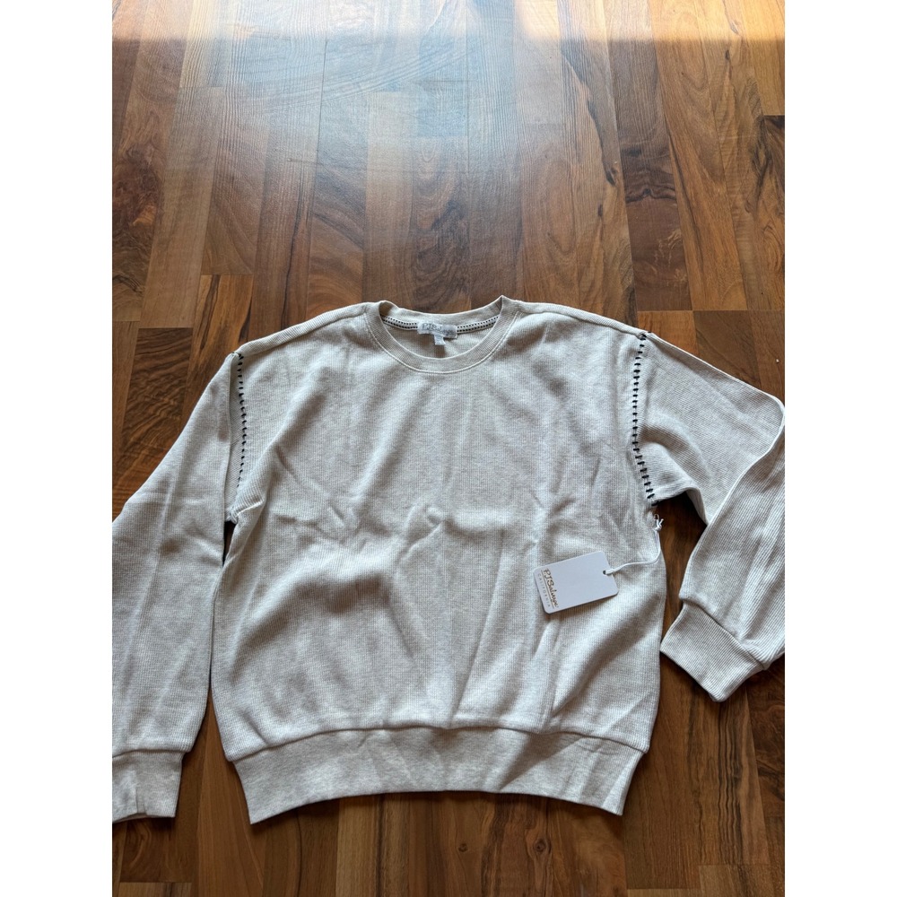 P.J. Salvage Sweatshirt Womens XS Oatmeal NEW Thermal Knit Whipstitch Loungewear